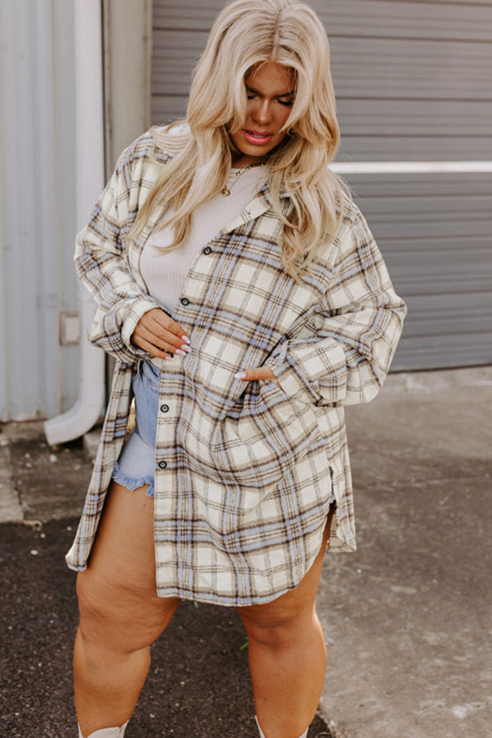 Plaid Print Plus Size Shacket