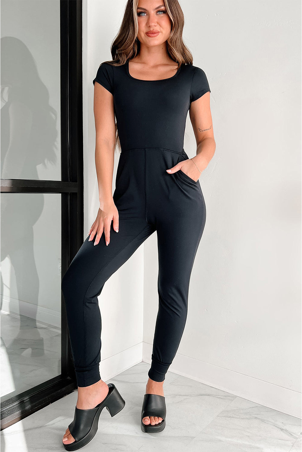 Black Short Sleeve Jumpsuit