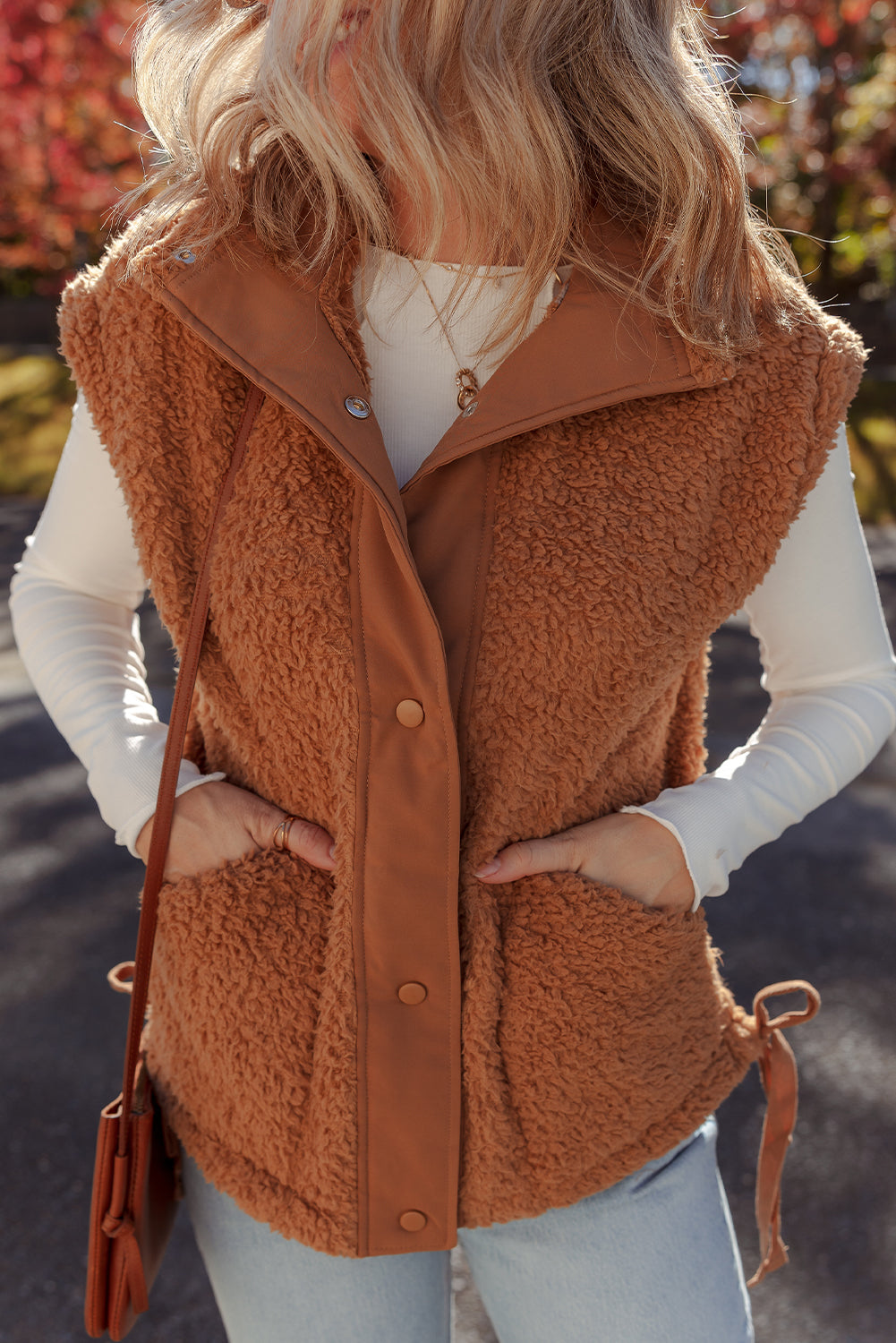 Faux Fur Snap Button Plush Vest