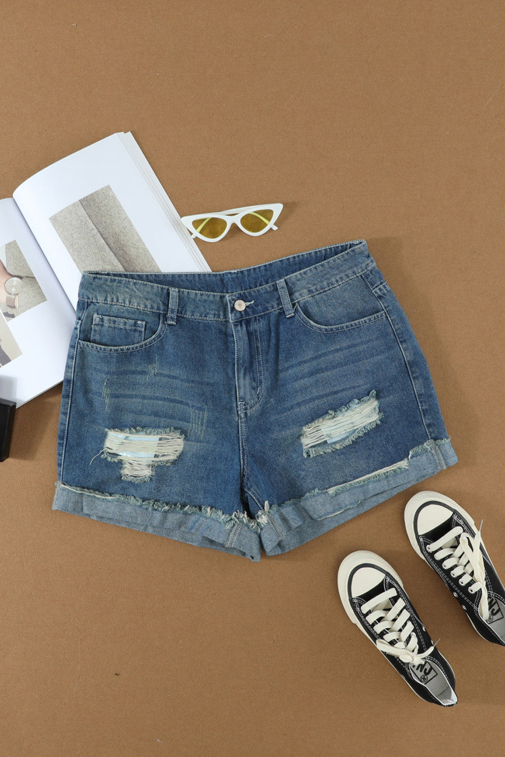 Rolled Hem Denim Shorts