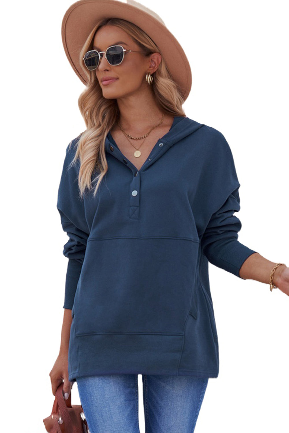 Batwing Sleeve Henley Hoodie