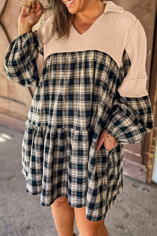 Plaid and Waffle knit Plus Size Dress