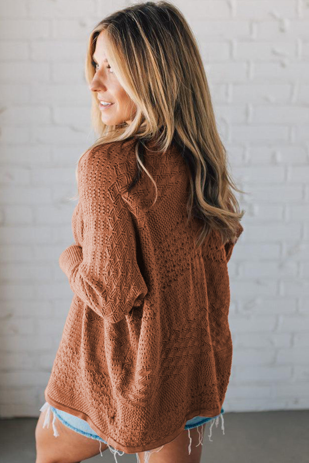 Hollow Knit Open Front Cardigan