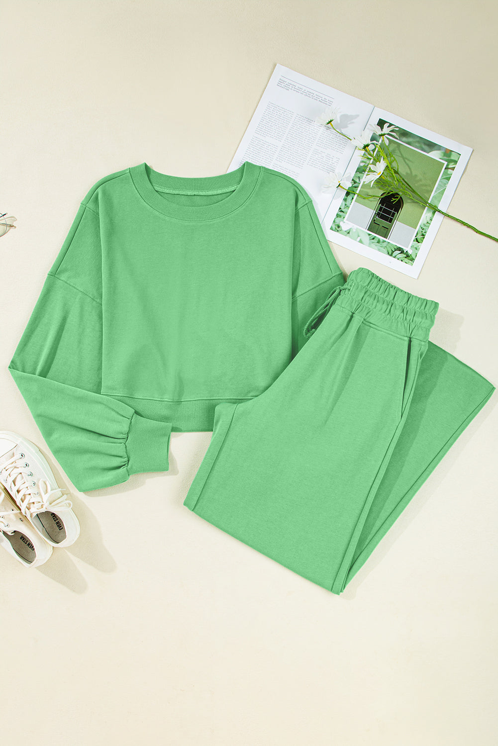 Drawstring Wide Leg Pants Set