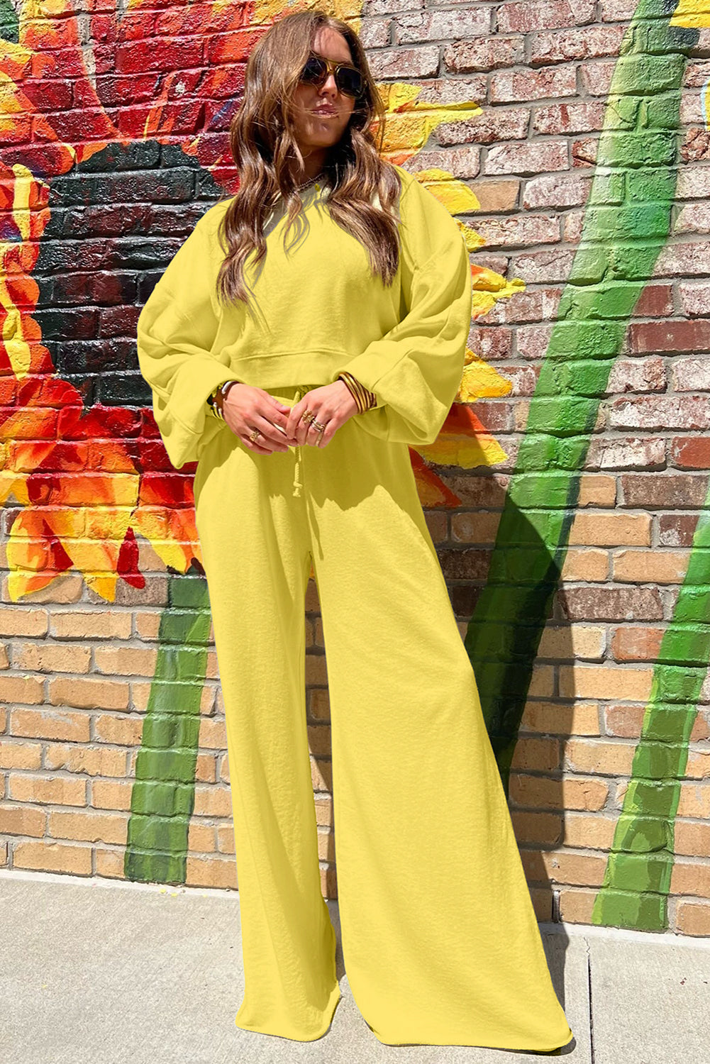 Drawstring Wide Leg Pants Set