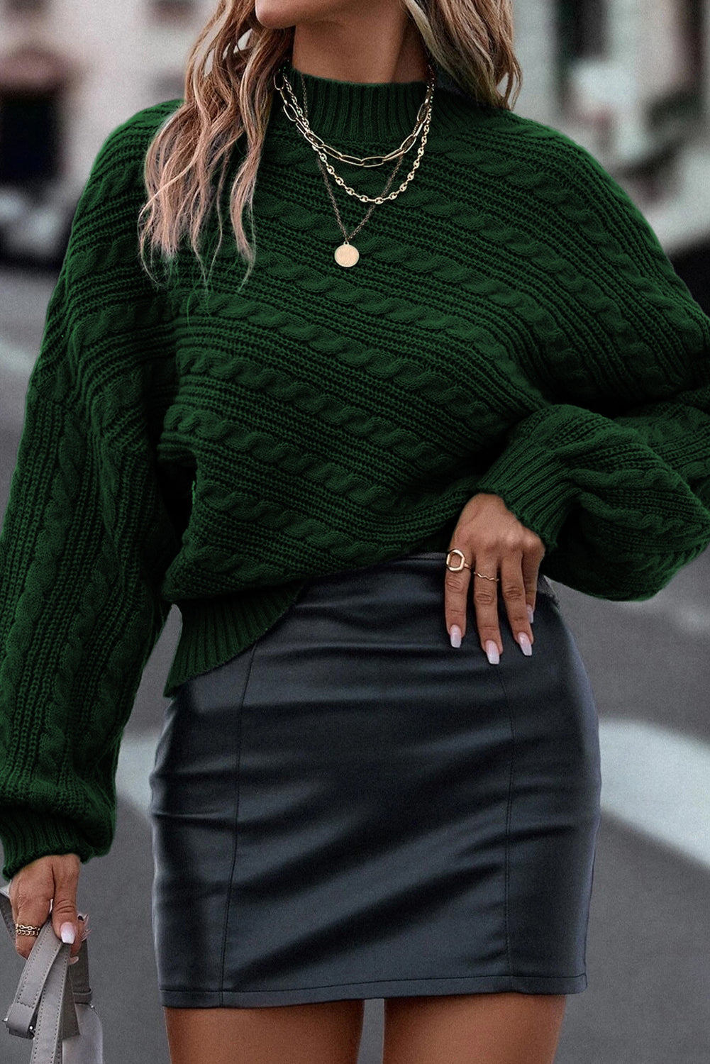 Lantern Sleeve Cable Knit Sweater