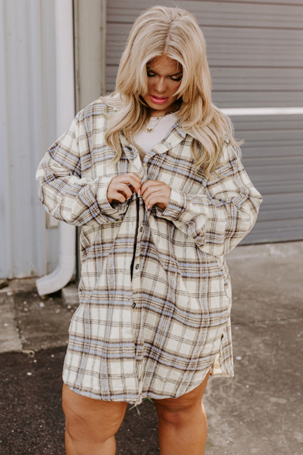 Plaid Print Plus Size Shacket