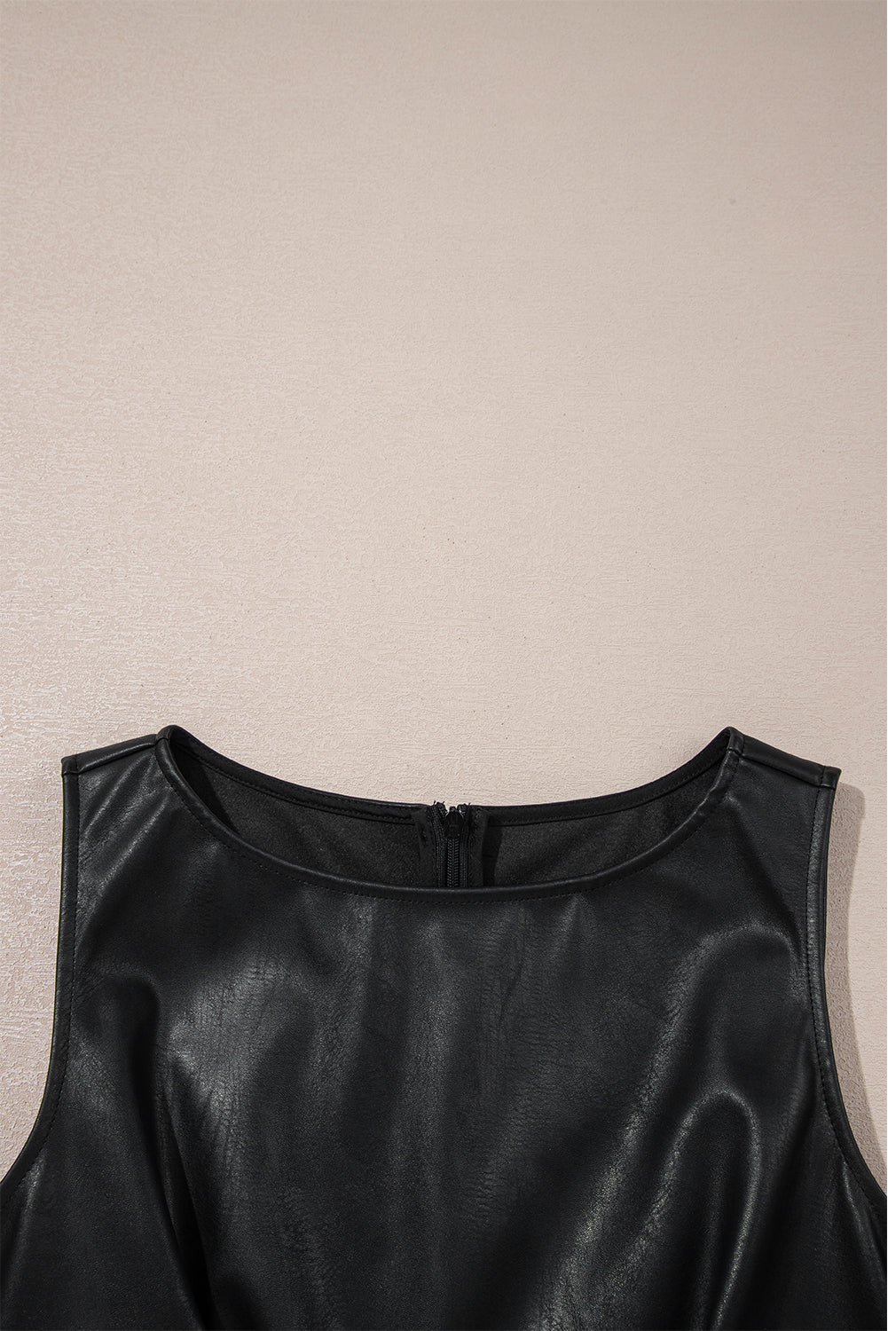 Faux Leather Sleeveless Round Neck Mini Dress