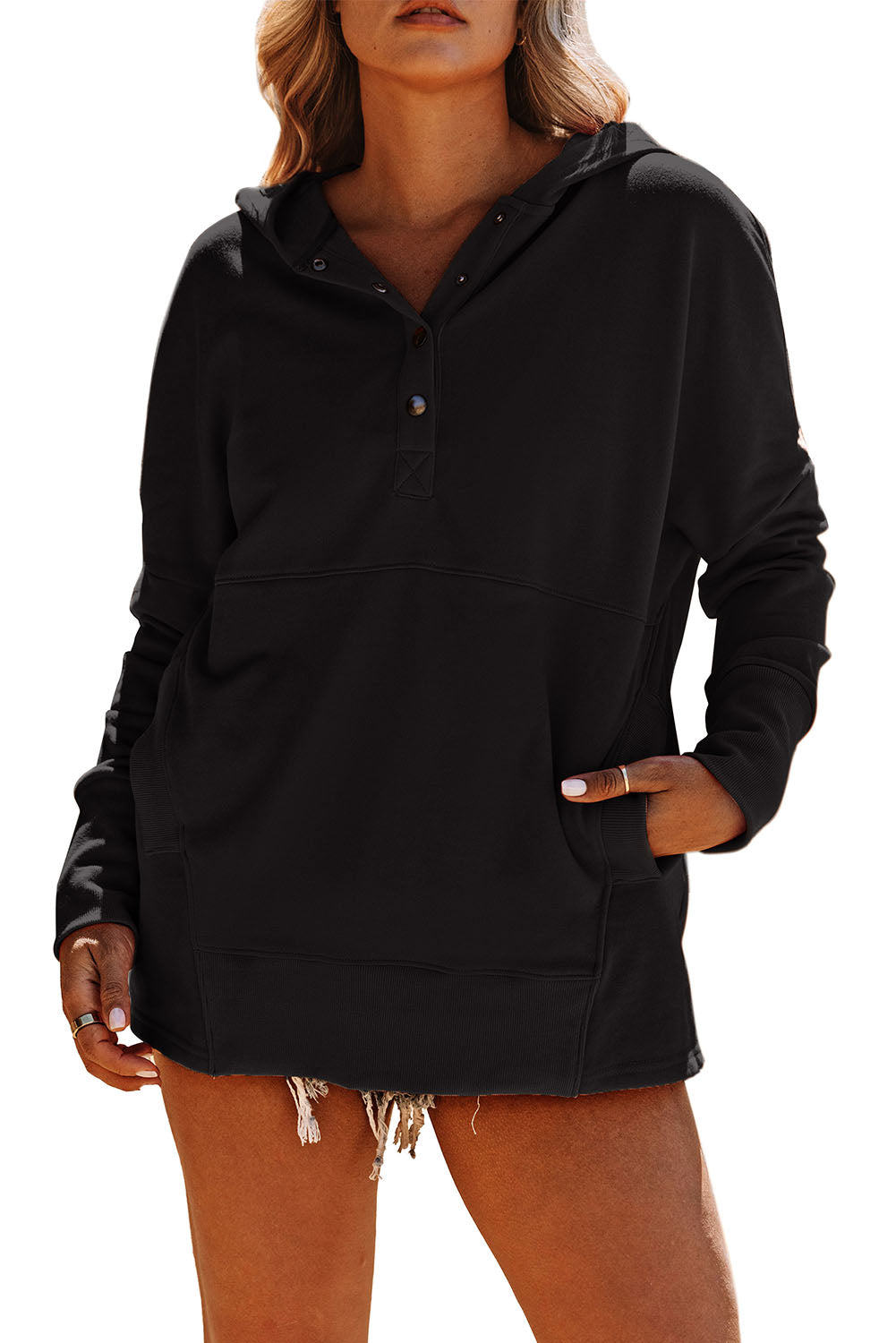 Batwing Sleeve Henley Hoodie