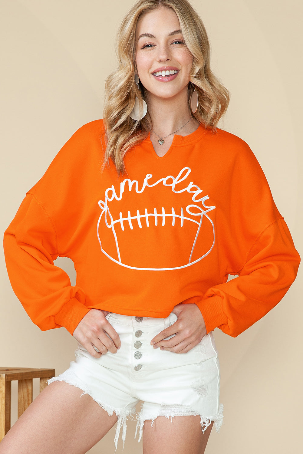 Game Day Notched Neck Cropped Sweatshirt