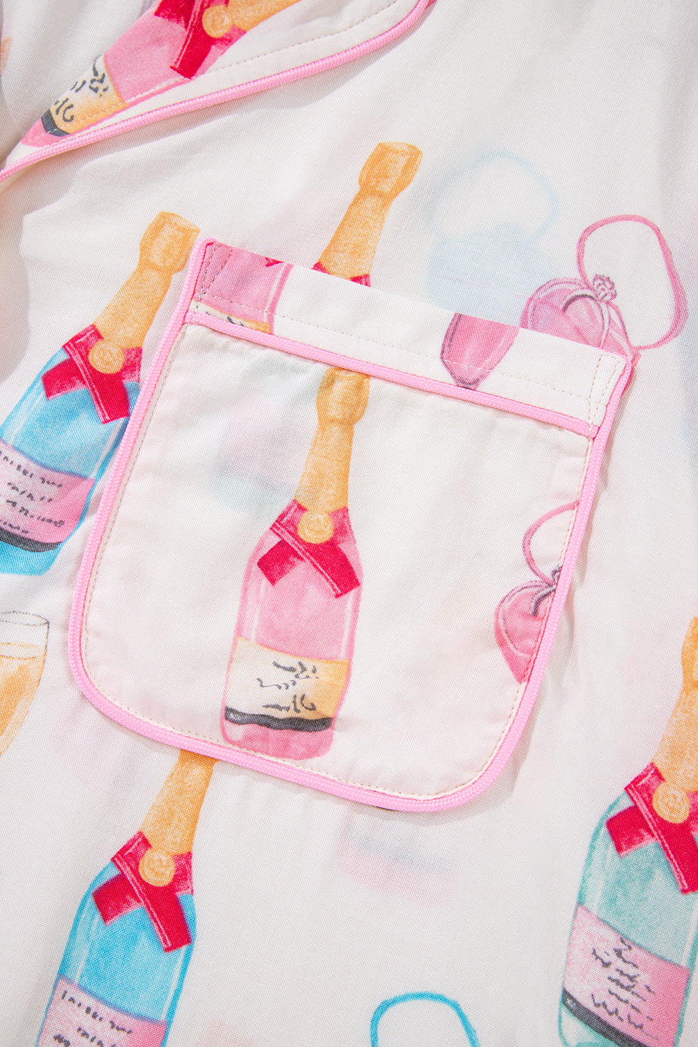 Wine Glass Print Plus Size Pajama Set