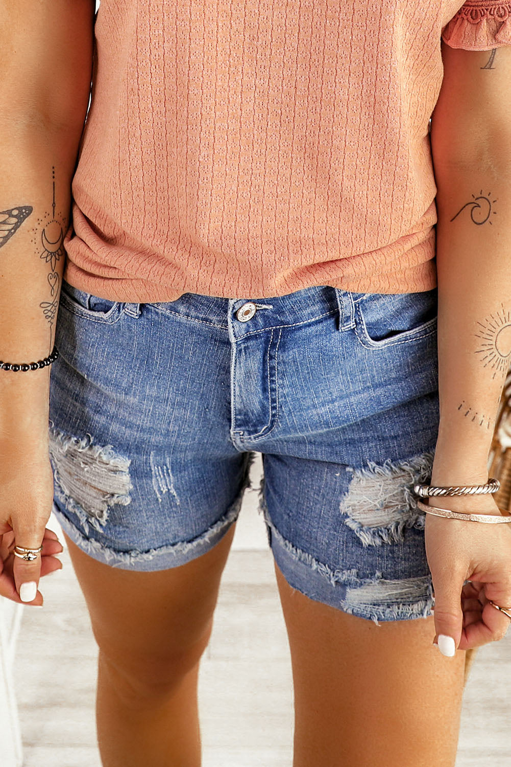 Rolled Hem Denim Shorts