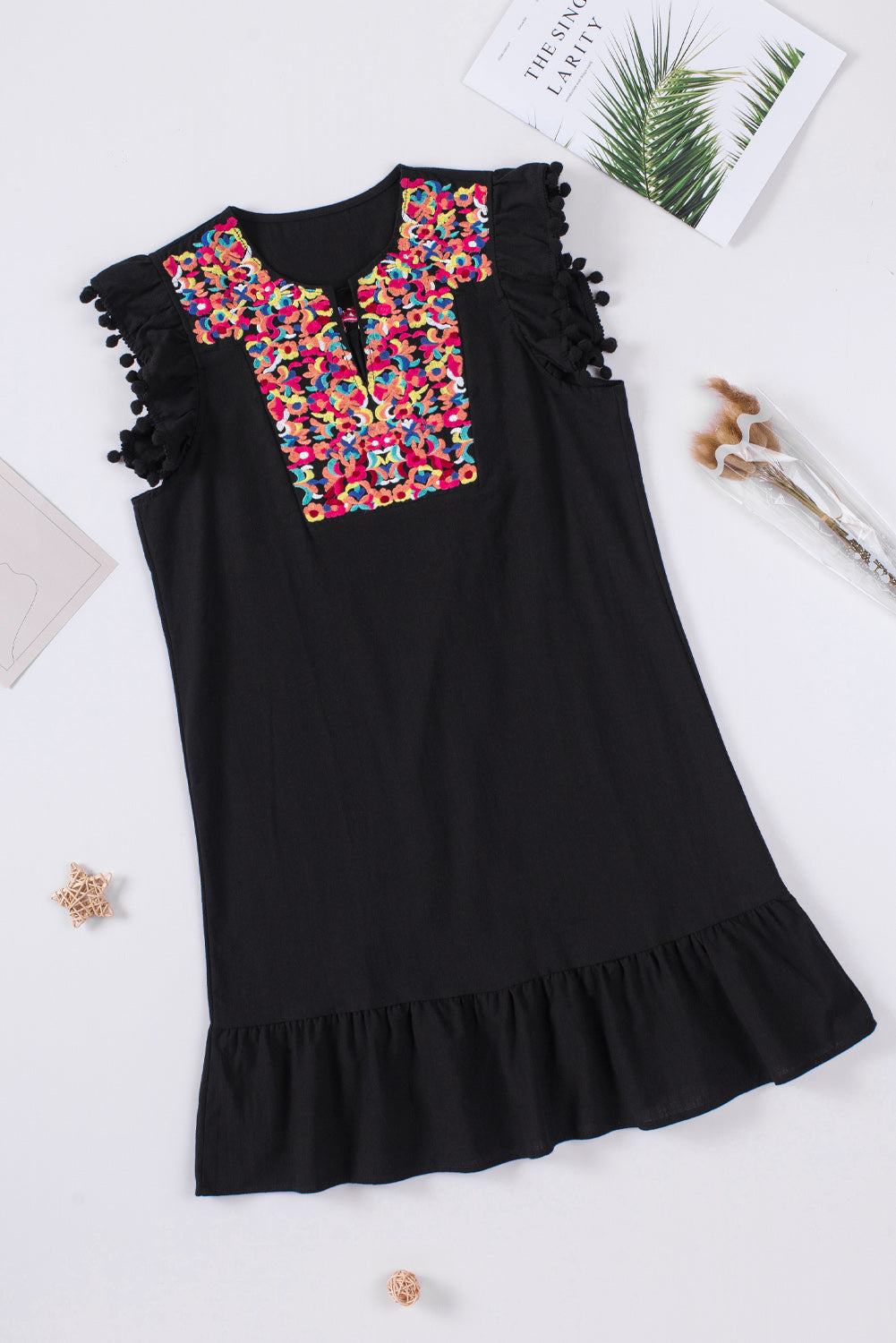 A Line Ruffled Sleeveless Short Dress