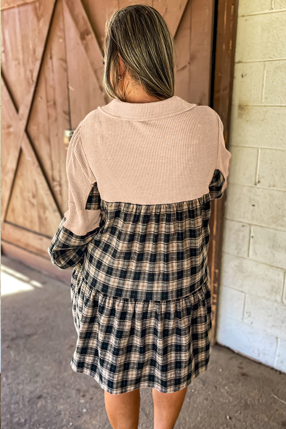 Plaid and Waffle knit Plus Size Dress