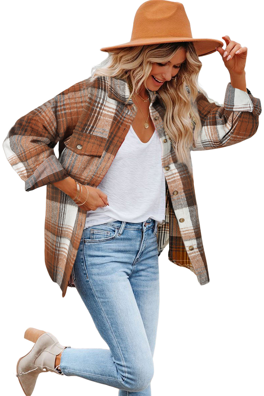 Plaid Button Up Collared Flannel Shacket