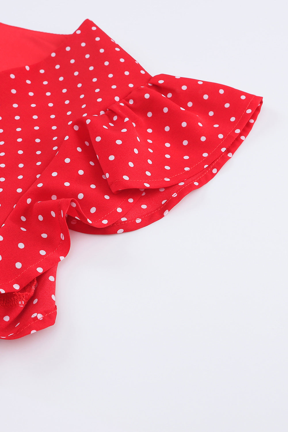 Red Polka Dot V Neck Ruffle Dress