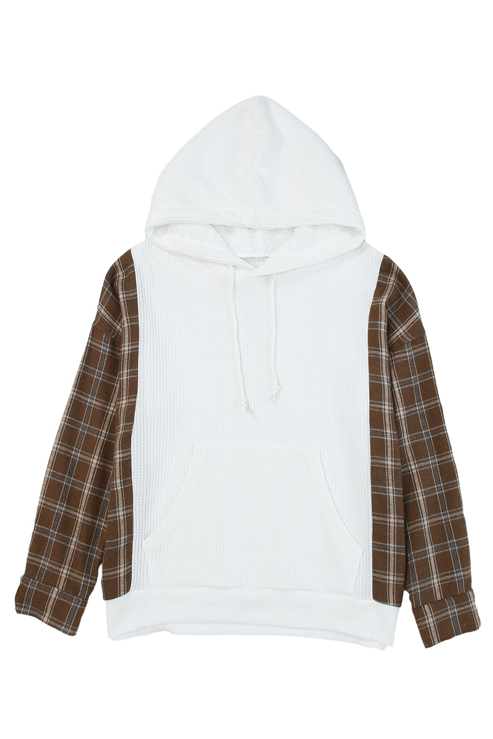 Plaid Sleeve Kangaroo Pocket Hoodie