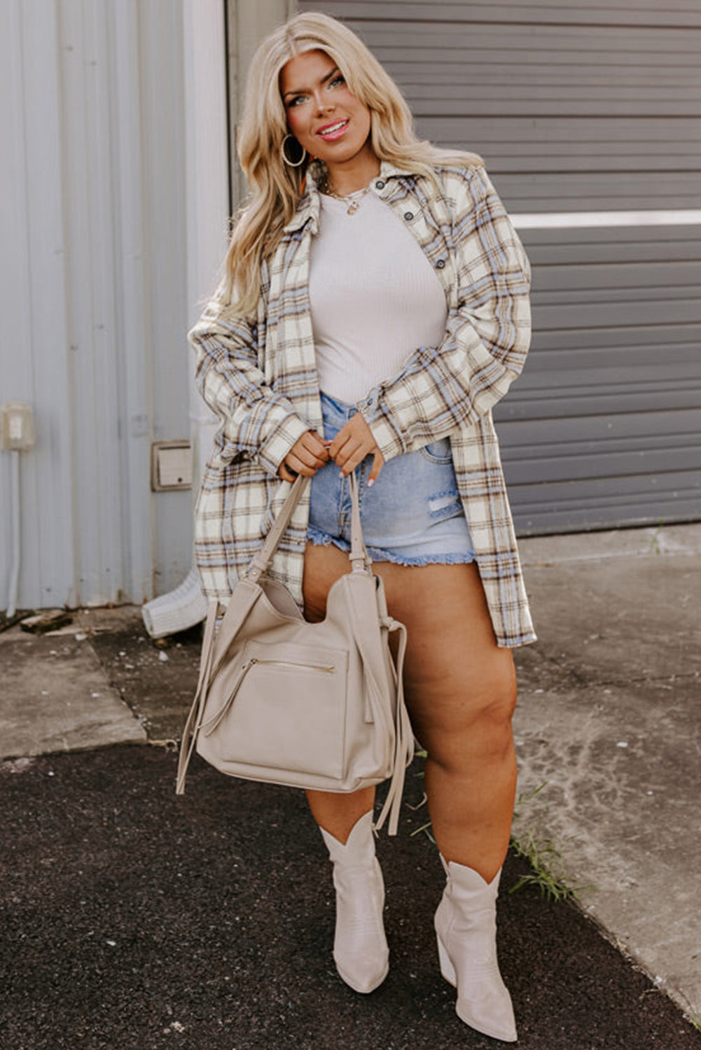 Plaid Print Plus Size Shacket
