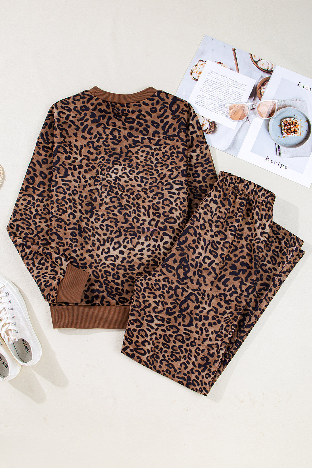 Leopard Print Long Sleeve Top and Pants Set