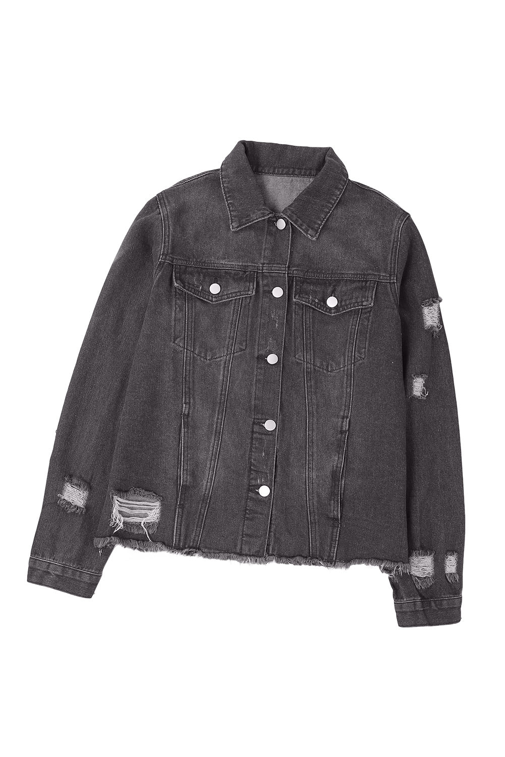 Raw Hem Buttons Denim Jacket