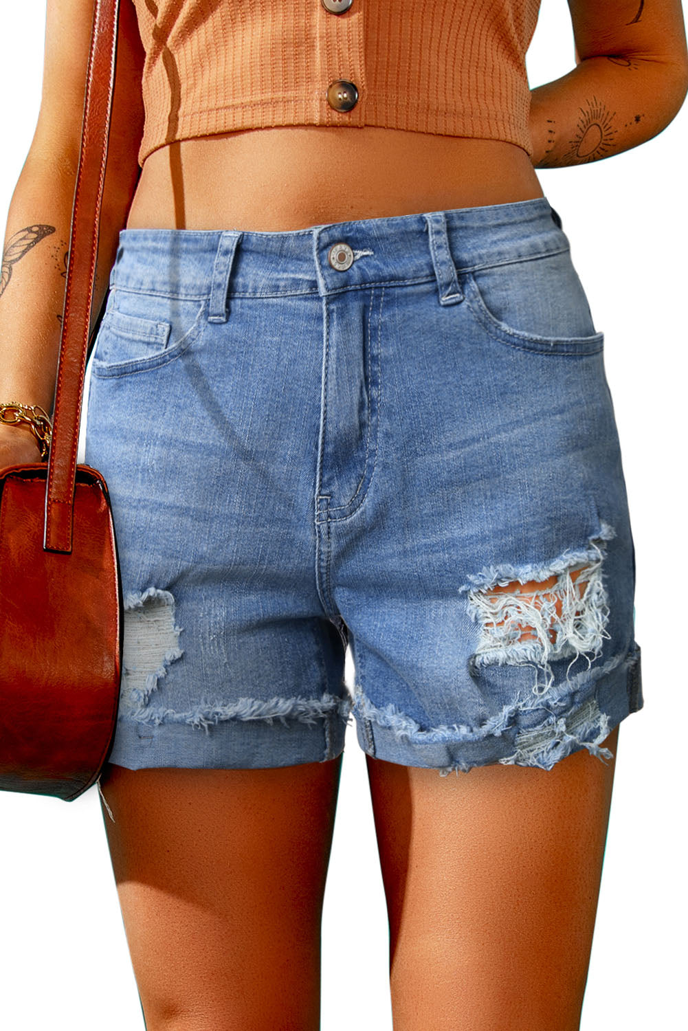 Rolled Hem Denim Shorts