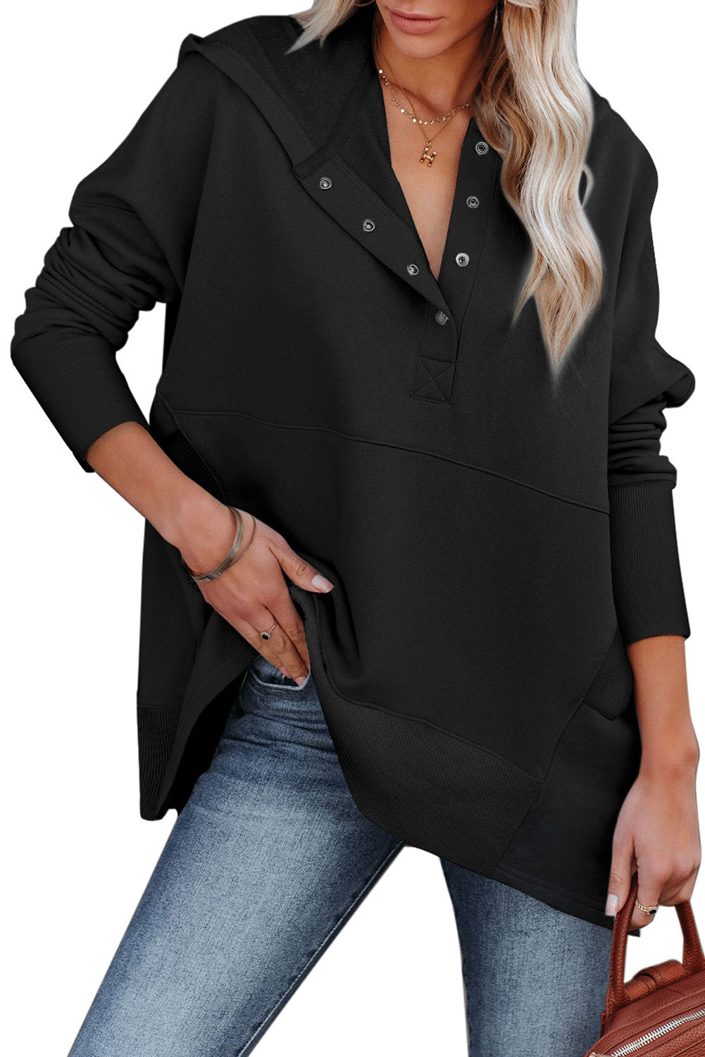 Batwing Sleeve Henley Hoodie