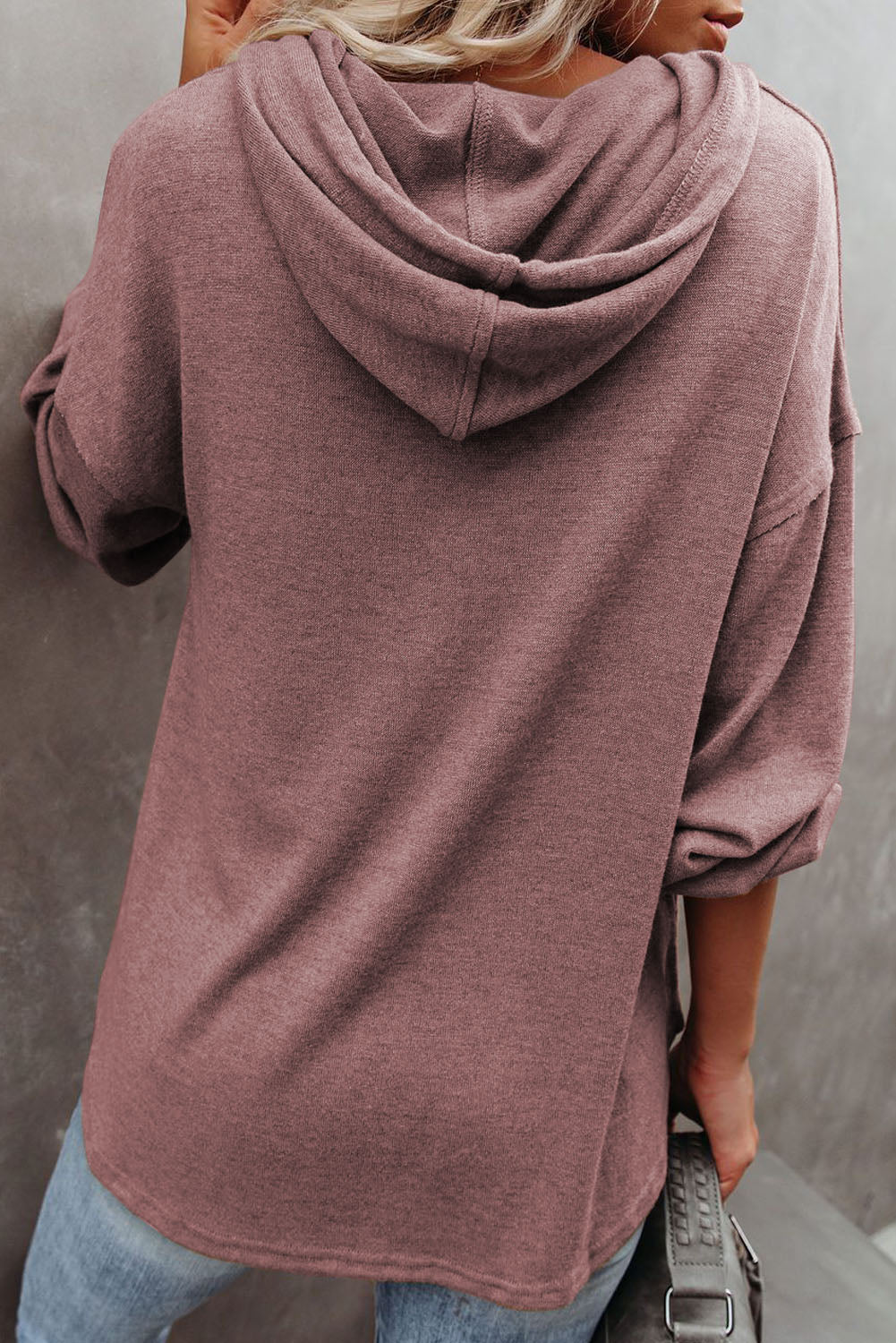 Button Front Pullover Hooded Sweatshirt