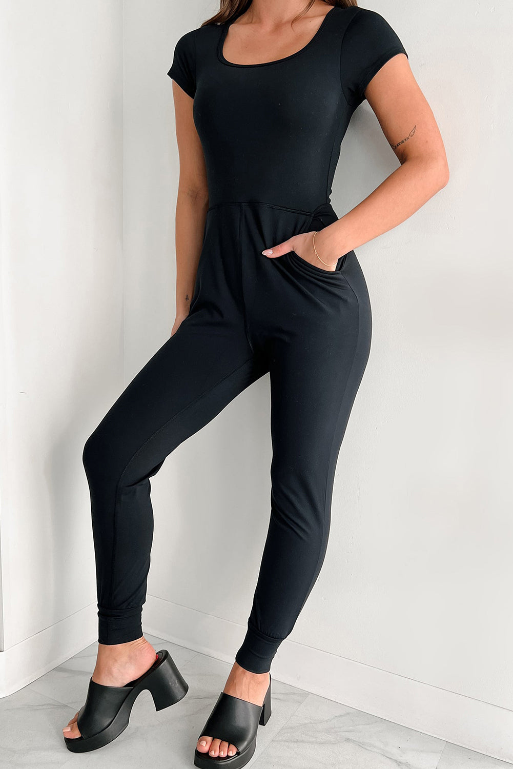 Black Short Sleeve Jumpsuit