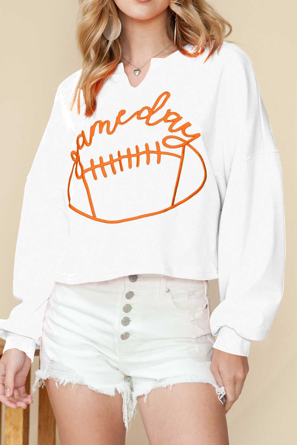 Game Day Notched Neck Cropped Sweatshirt