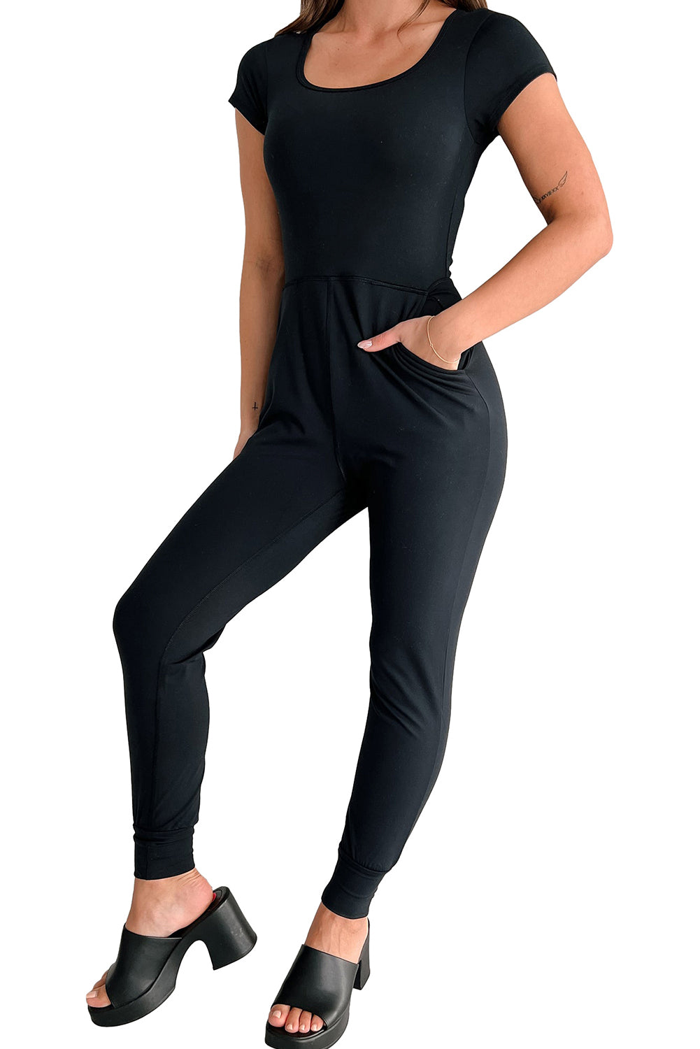 Black Short Sleeve Jumpsuit