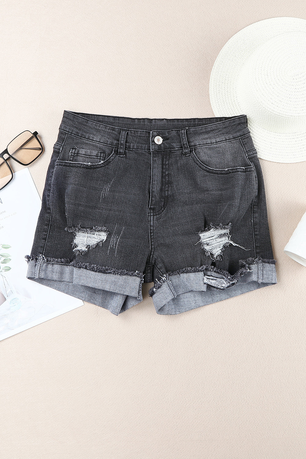 Rolled Hem Denim Shorts