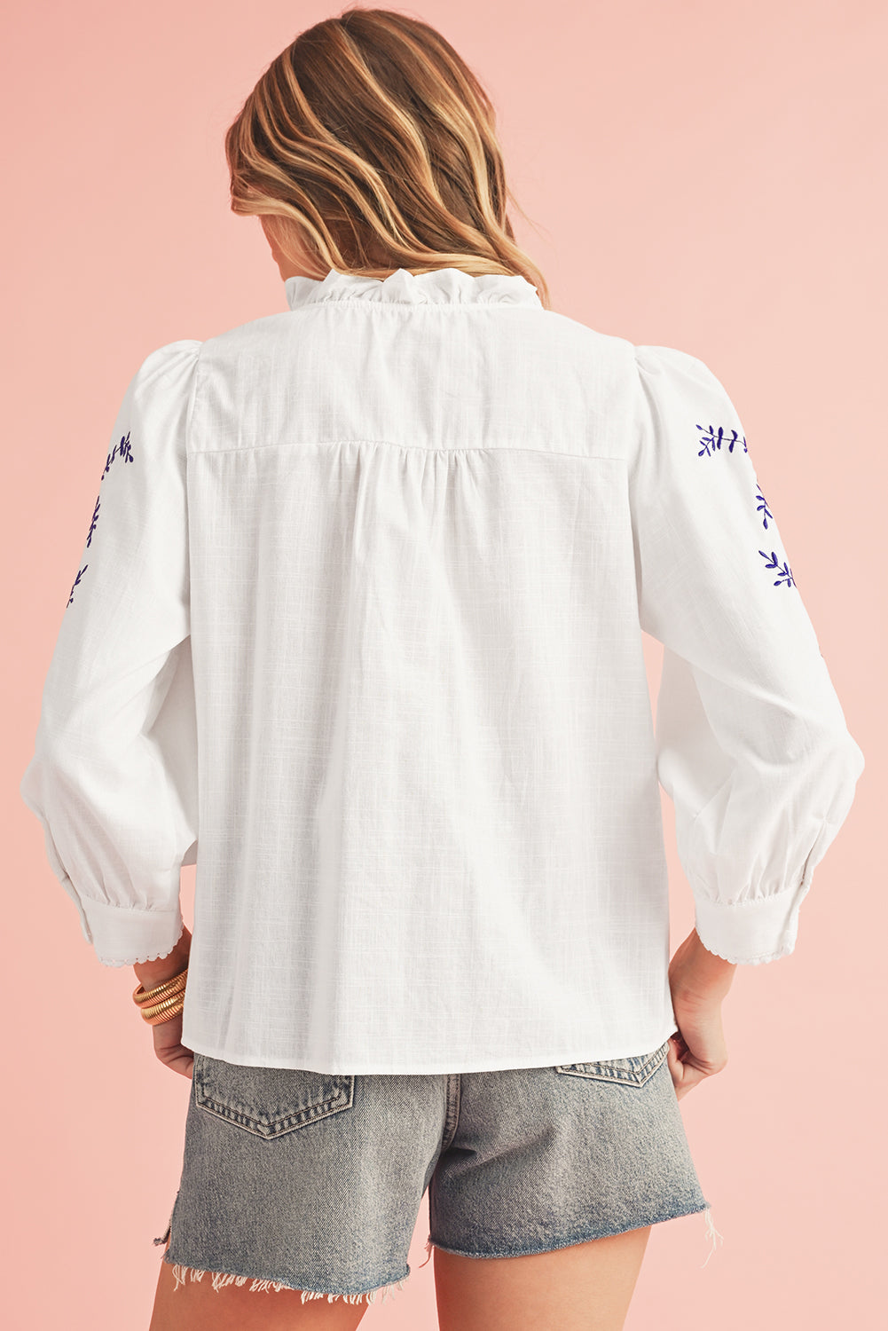 Embroidered Button Up Boho Blouse