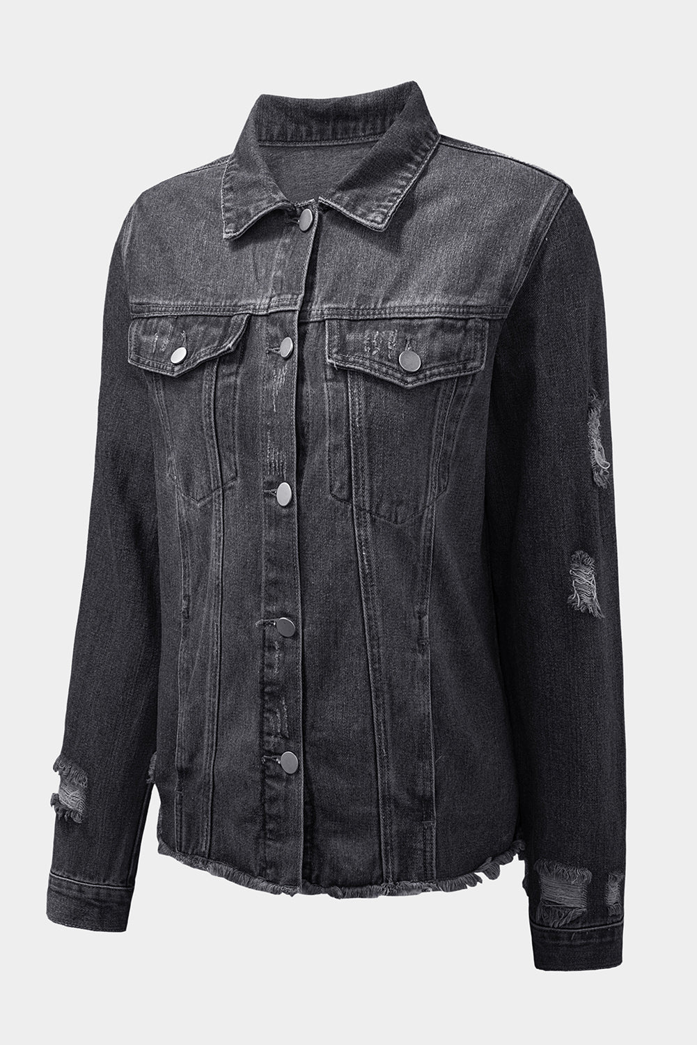 Raw Hem Buttons Denim Jacket