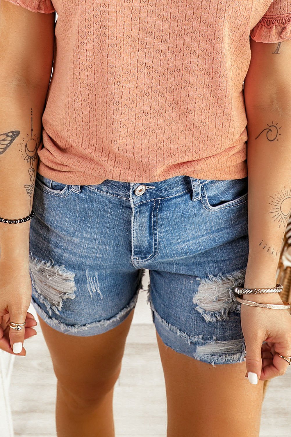 Rolled Hem Denim Shorts