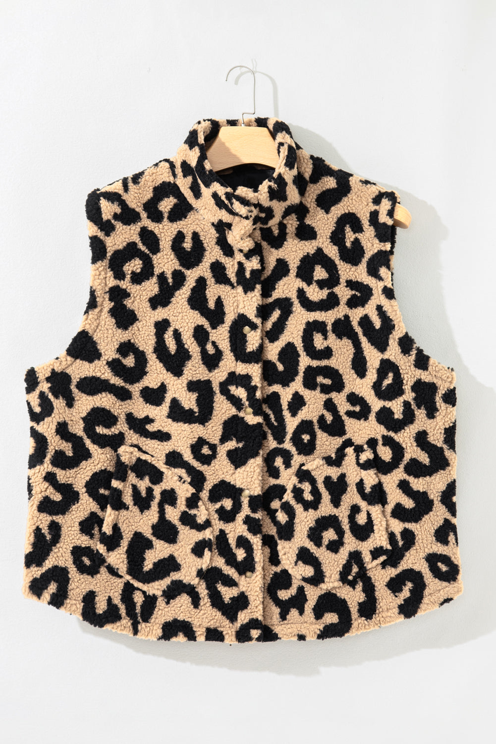 Leopard Sherpa Plus Size Vest Jacket