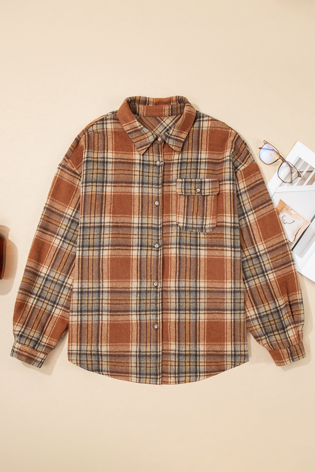Brown Plaid Plus Size Shirt