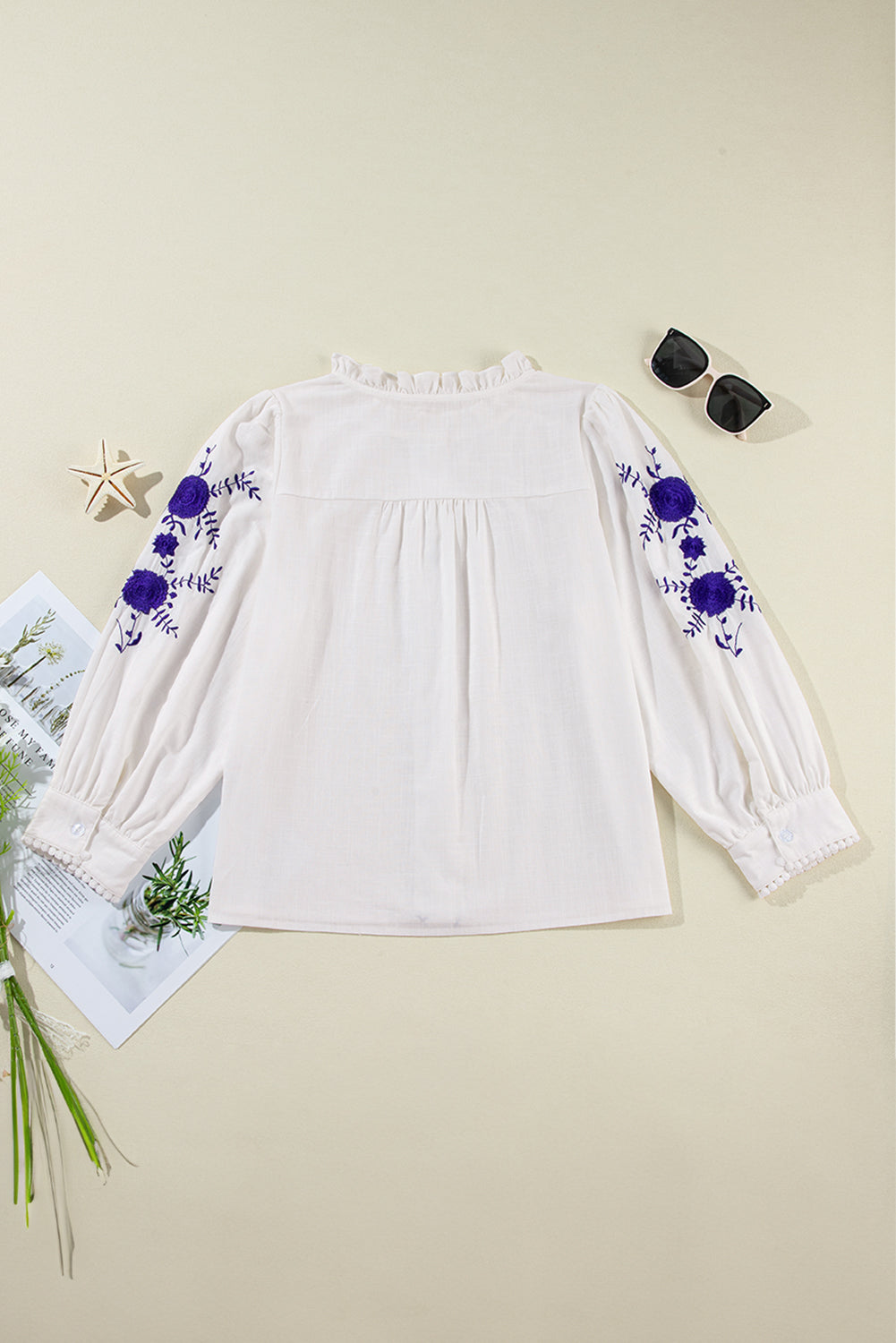 Embroidered Button Up Boho Blouse