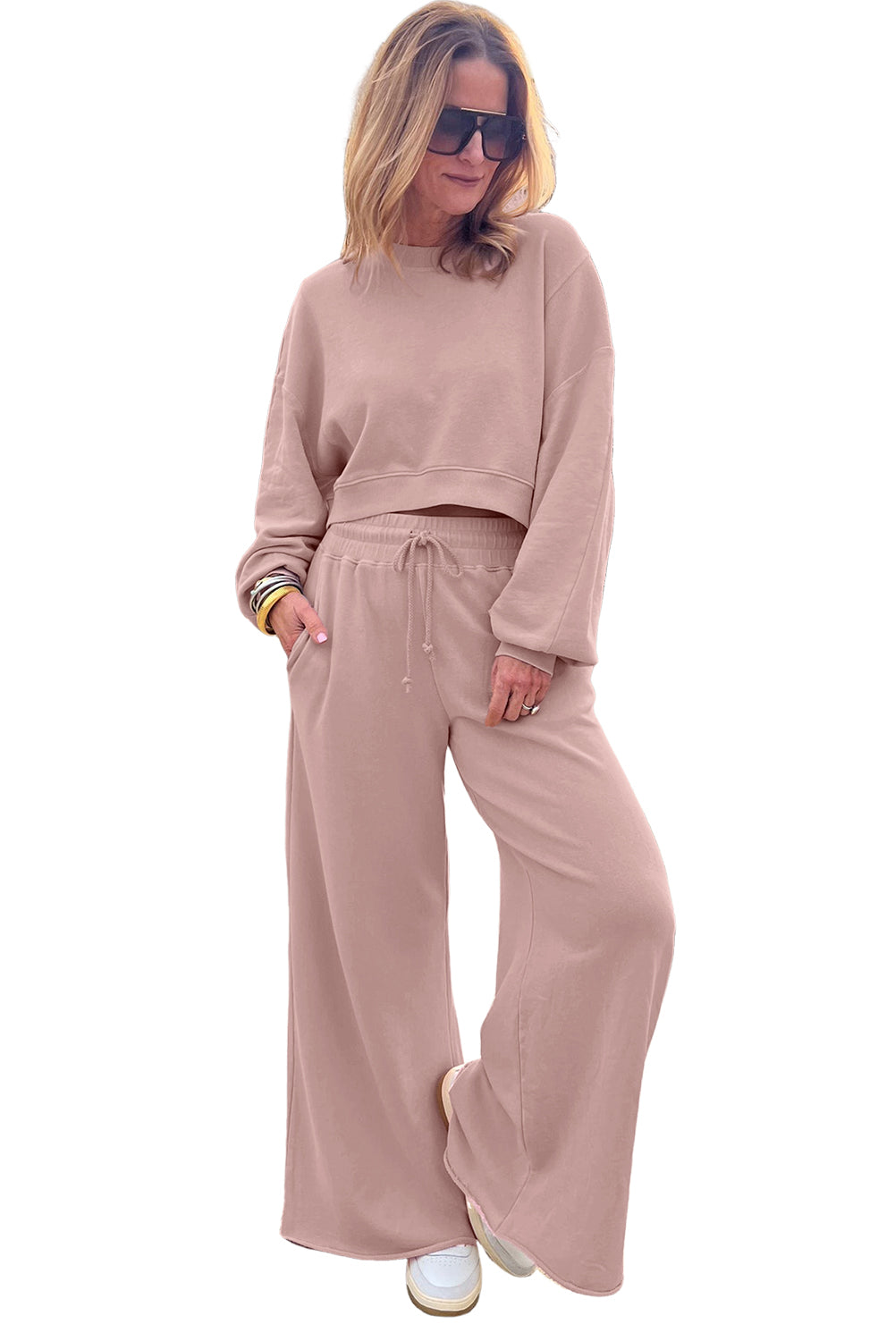 Drawstring Wide Leg Pants Set