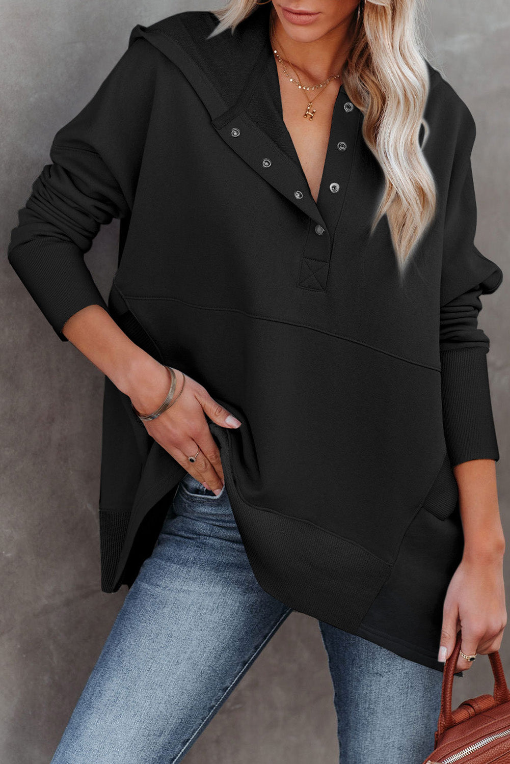 Batwing Sleeve Henley Hoodie