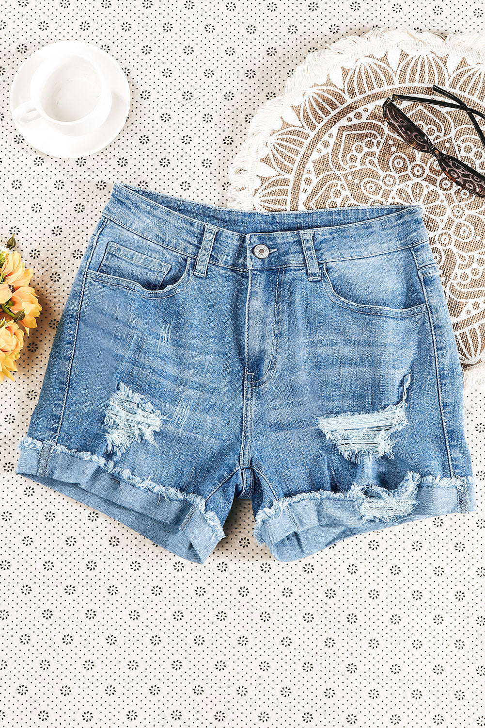 Rolled Hem Denim Shorts