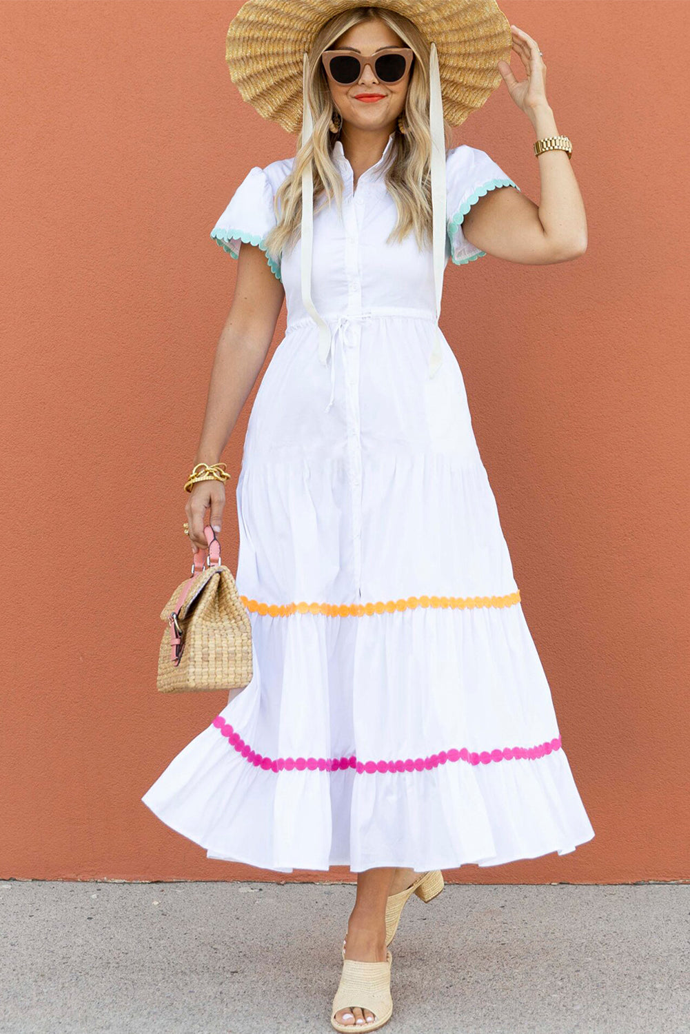 White High Waist Shirt Dress