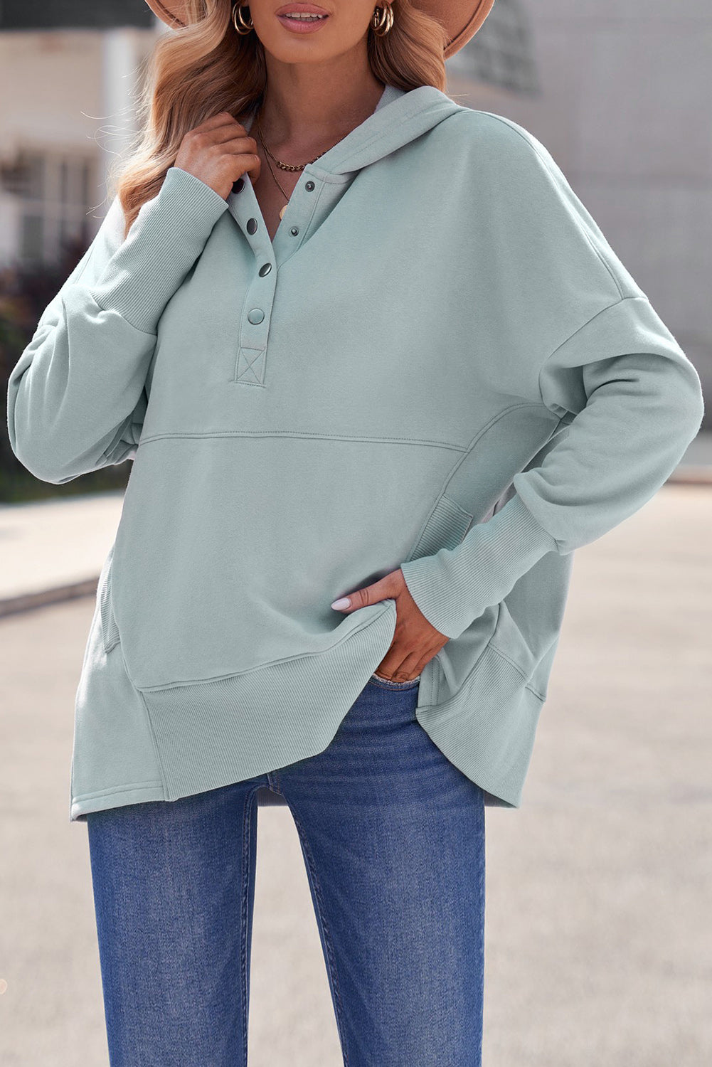 Batwing Sleeve Henley Hoodie