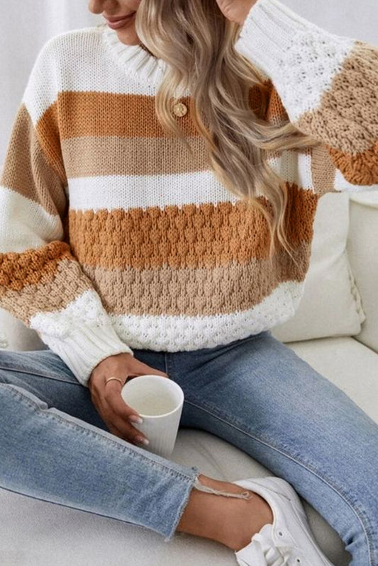 Chestnut Colorblock Drop Sleeve Knitted Sweater