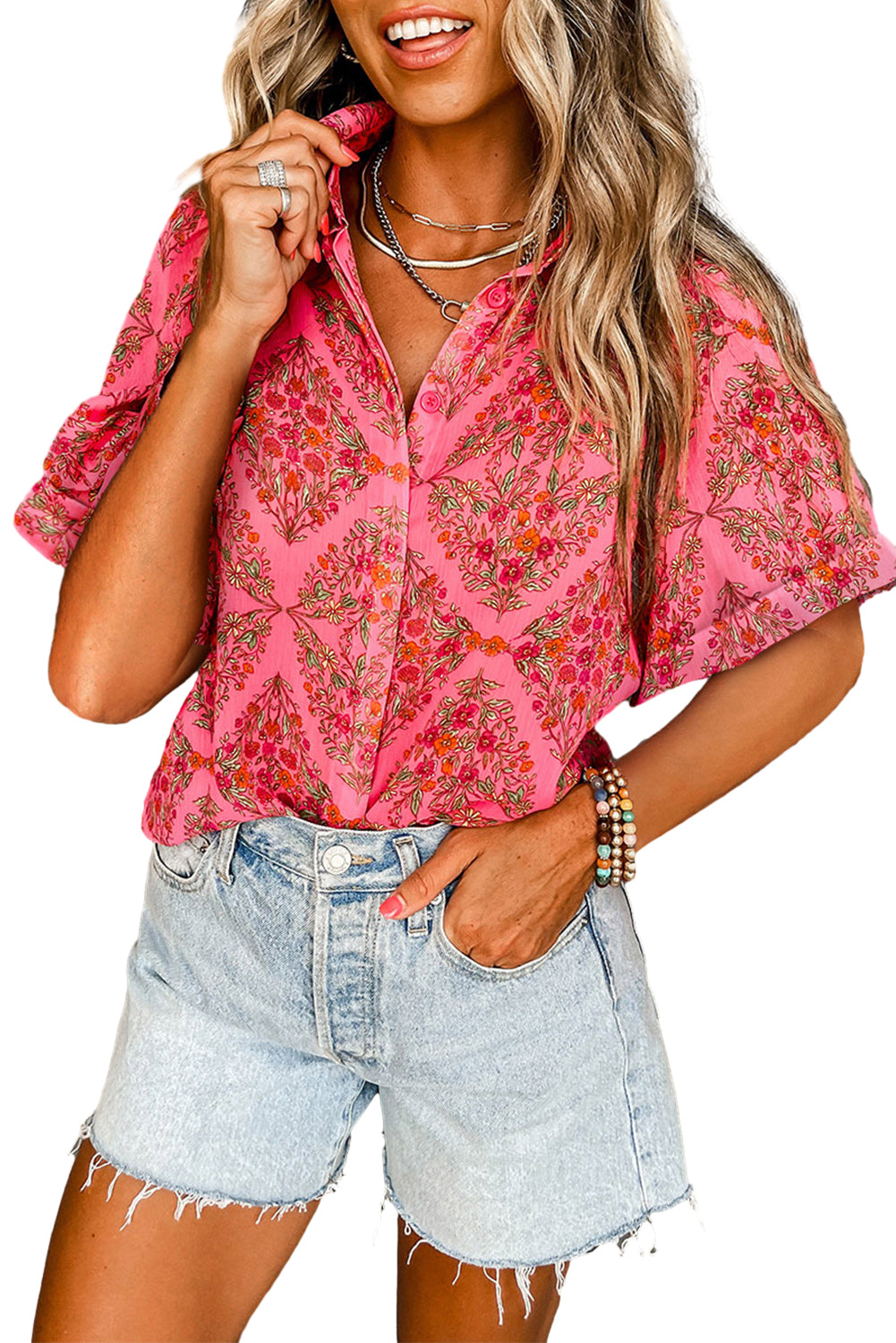 Floral Print Short Sleeve Loose Shirt