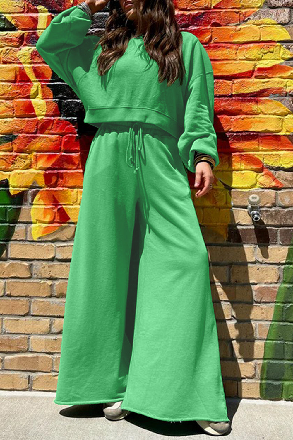 Drawstring Wide Leg Pants Set