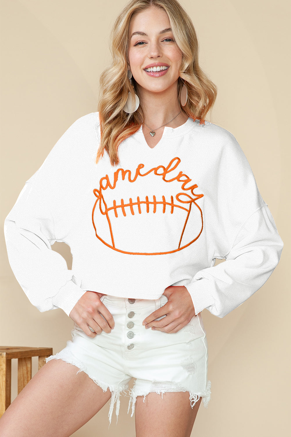 Game Day Notched Neck Cropped Sweatshirt