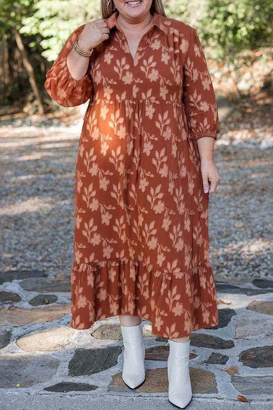 Cinnamon Ruffle Hem Dress