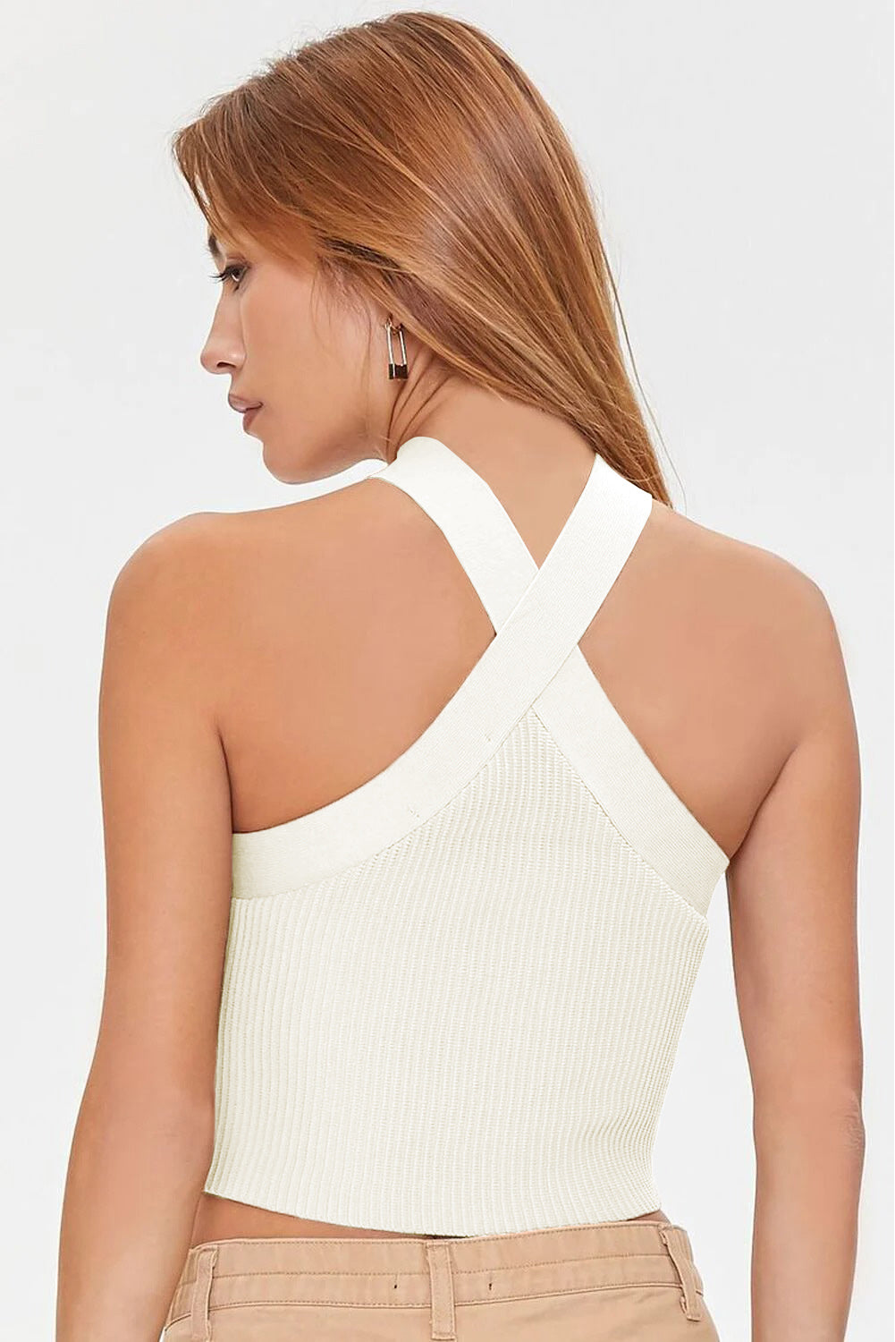 Ribbed Knit Cropped Halter Top for Women