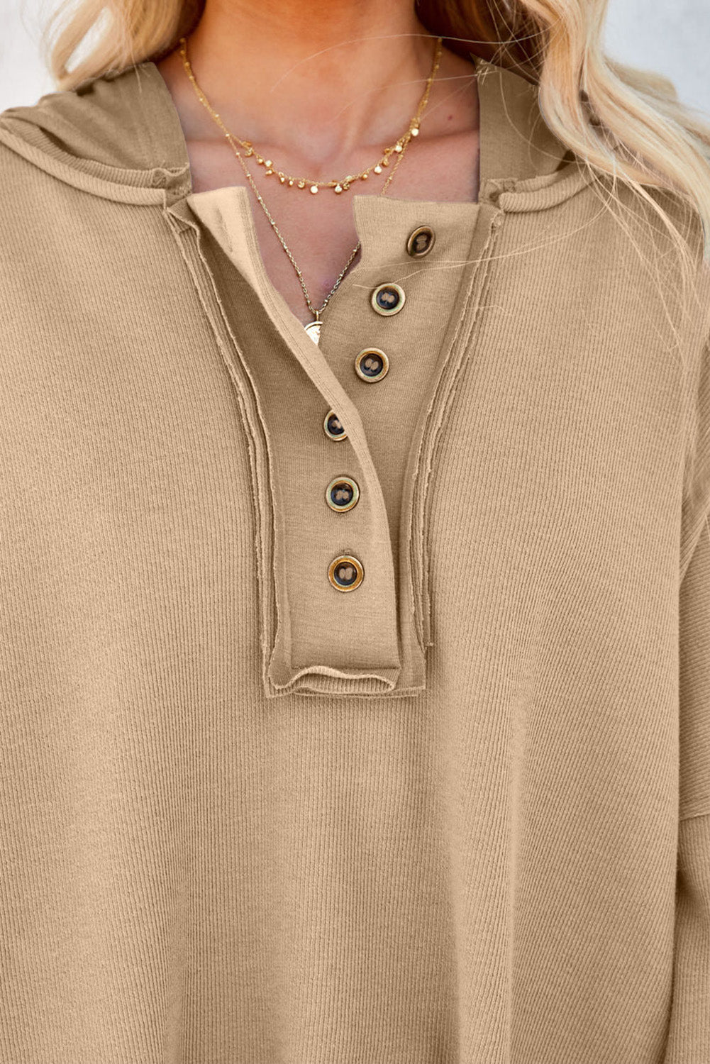 Plain Casual Button Front Pullover Hoodie