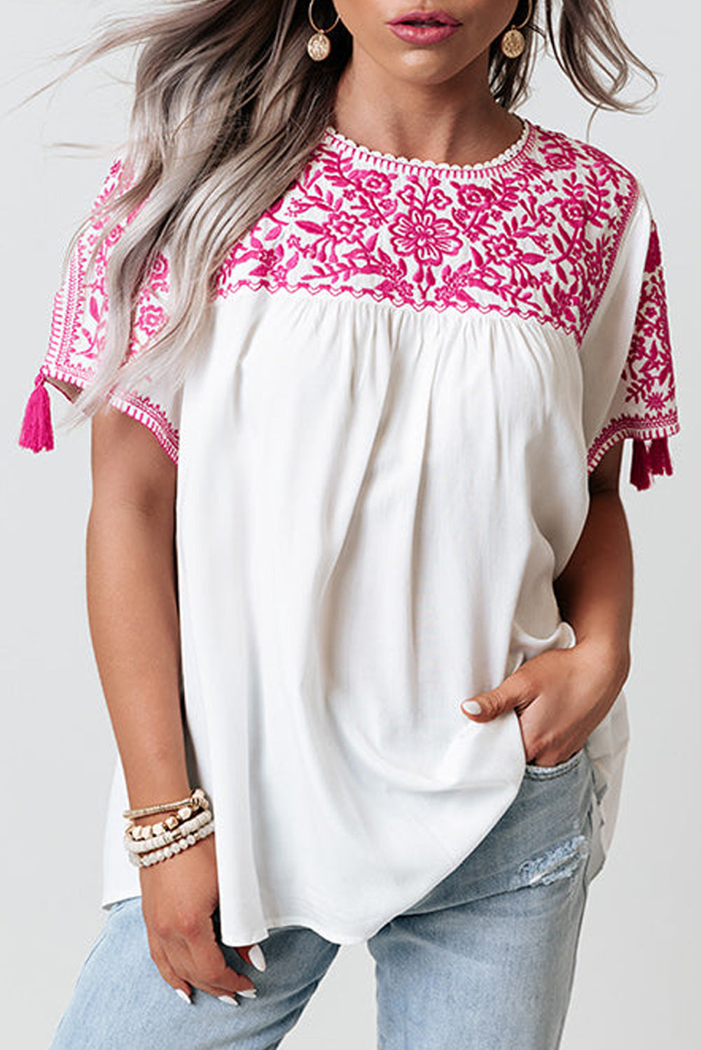 Embroidered Floral Fringe Boho Blouse – Bartlett & Bosc